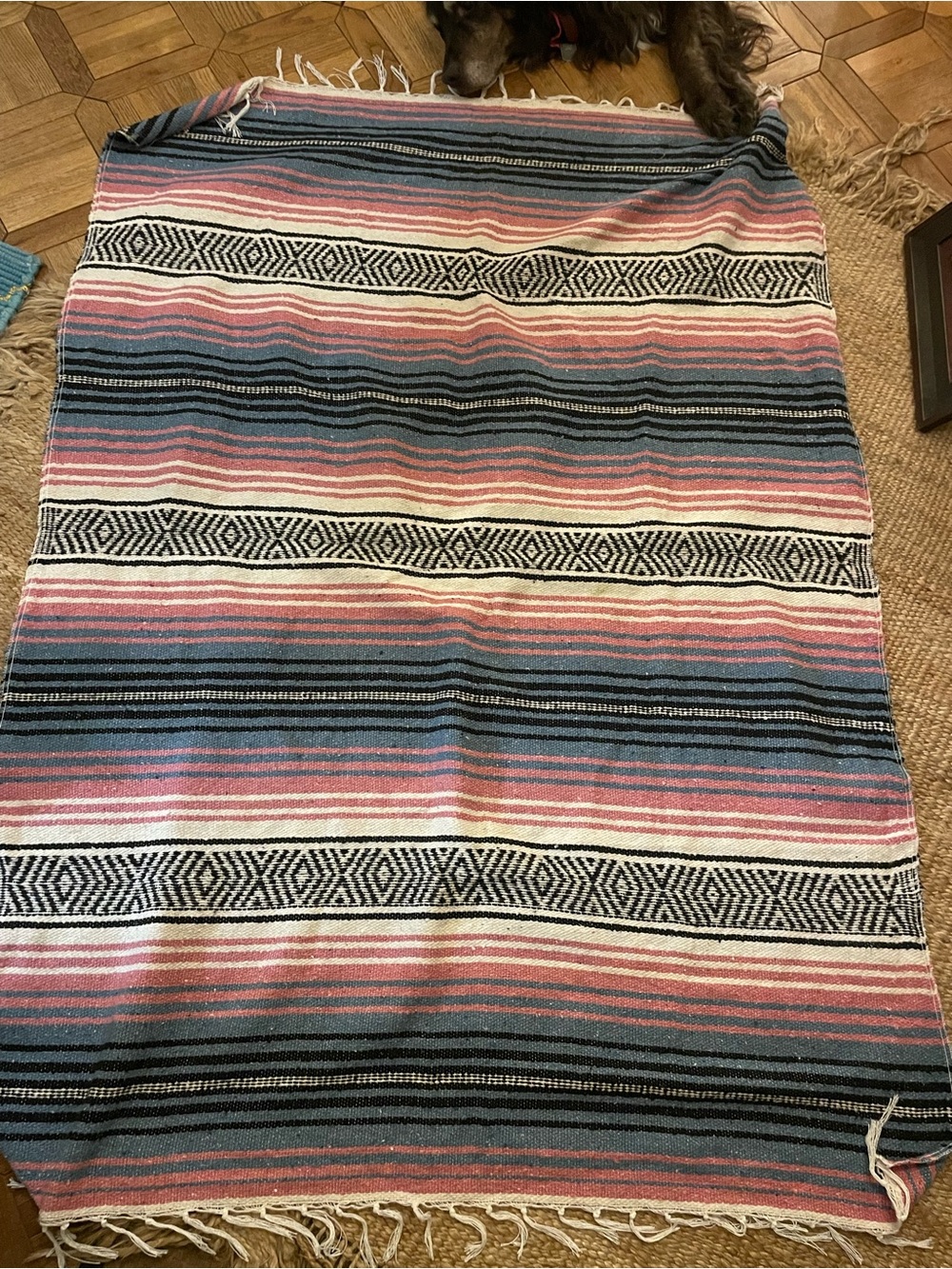 Striped Pink and Blue Boho throw blanket